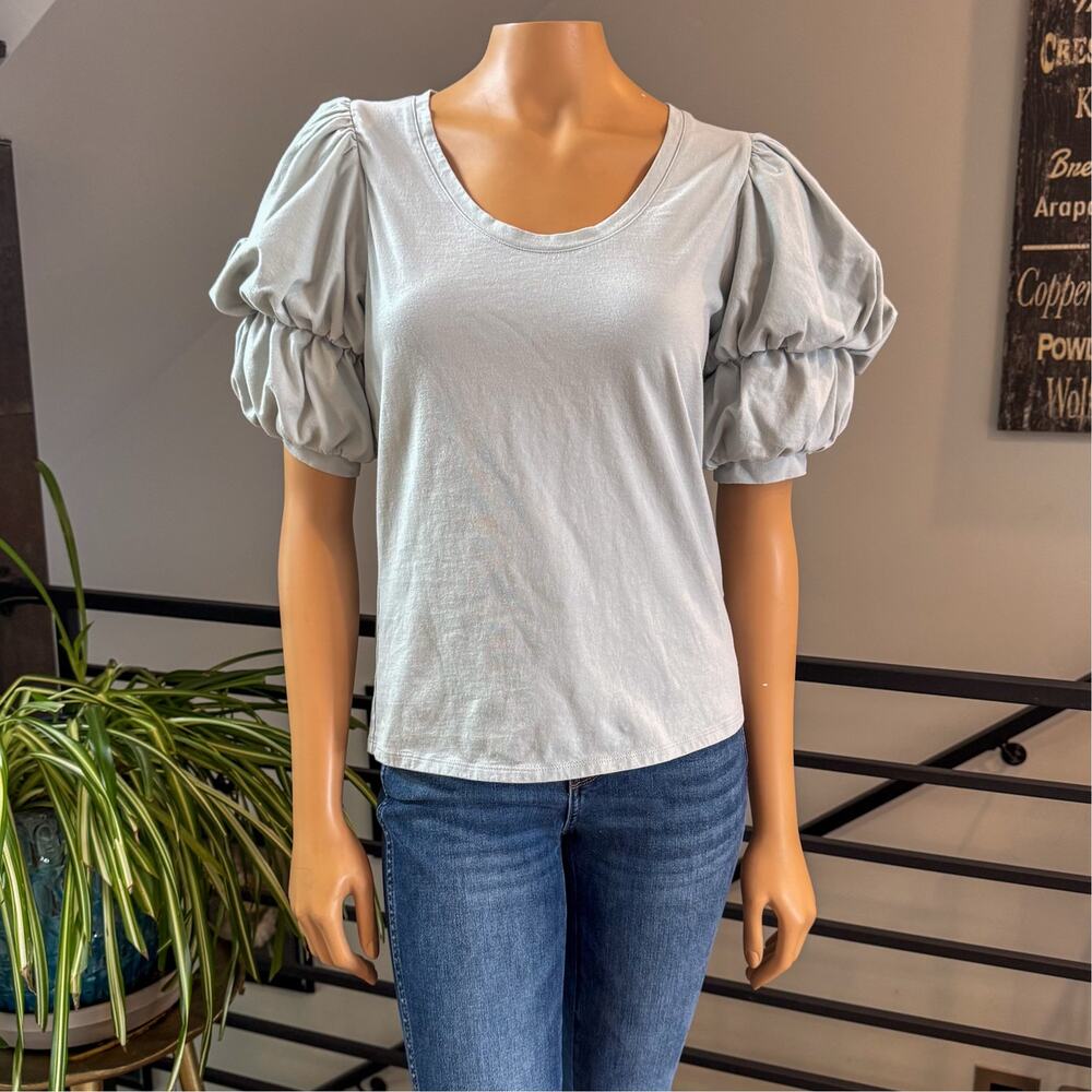 Express 100% Cotton Size Medium Express  Tiered Puff Short Sleeve Tee Top Sage M